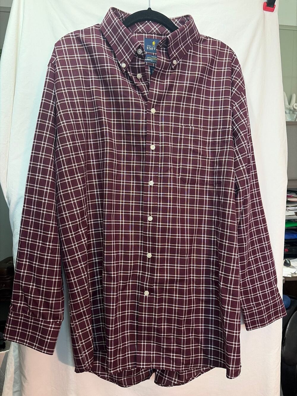 Burgundy Stafford Travel Long Sleeve Men’s Shirt Wrinkle-Free Oxford